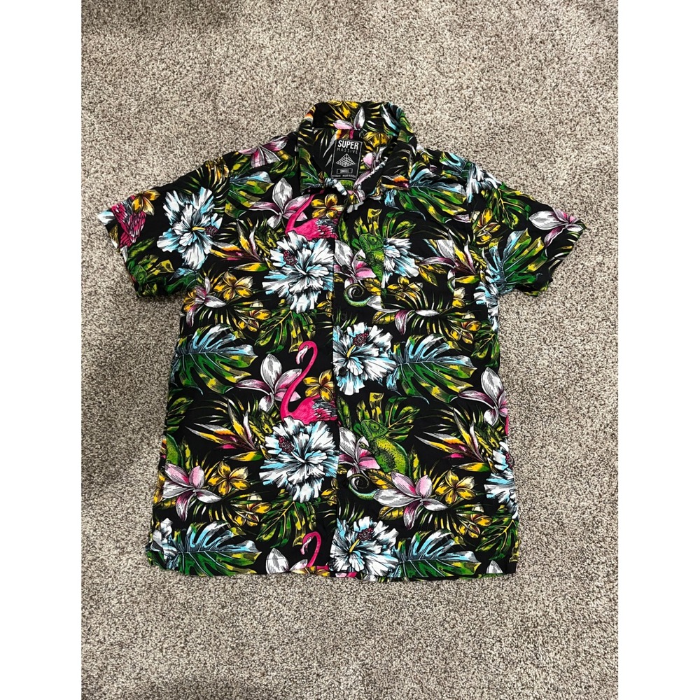 Super Massive Mens Small Tropical Flamingo Chameleon Rayon Button Up Shirt